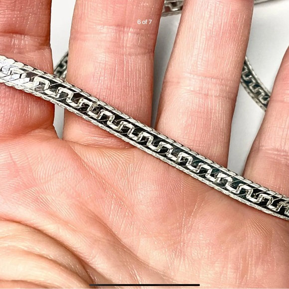 Italian Sterling Silver Greek Key Herringbone Necklace 5.5mm Wide - Picture 6 of 7
